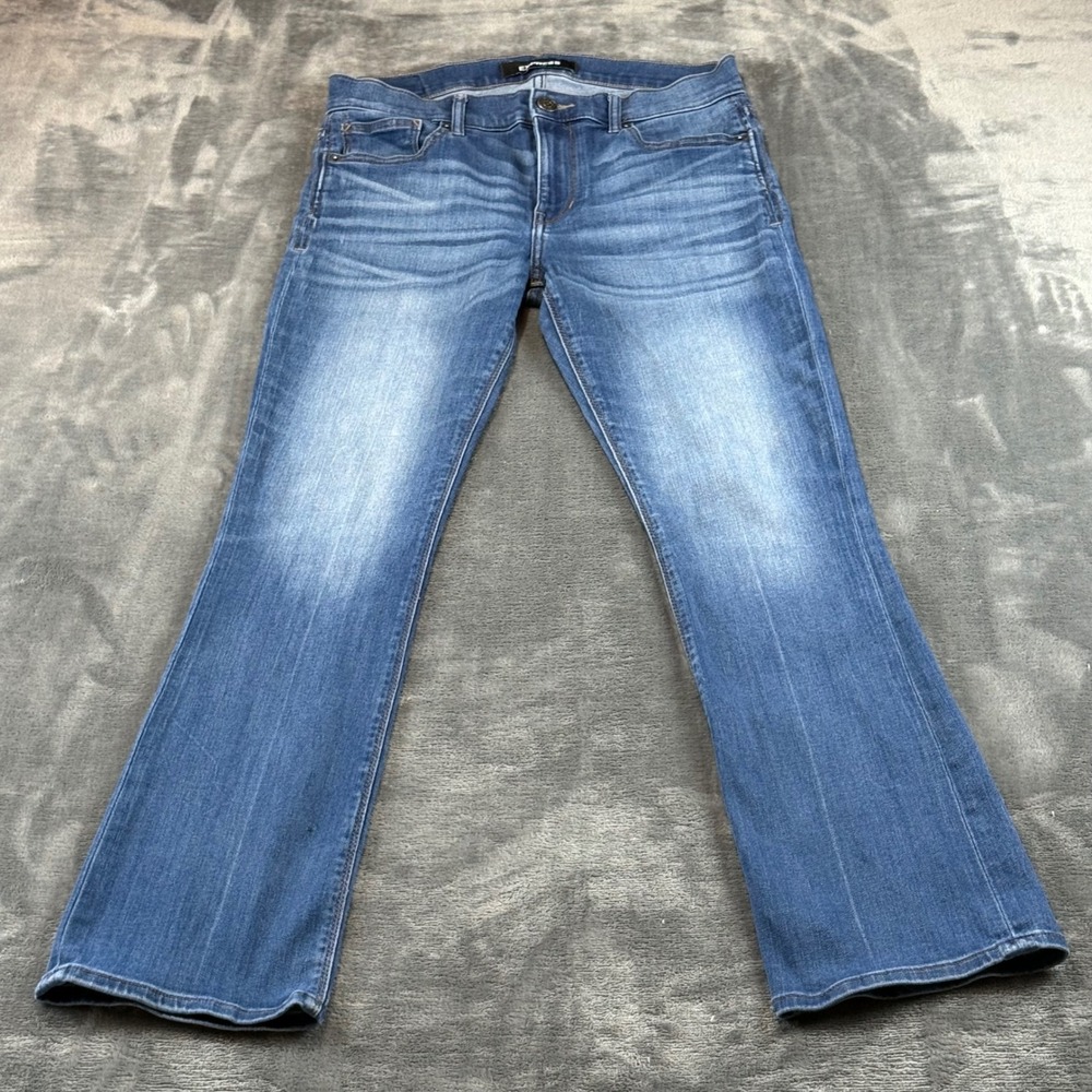 Express Barely Boot Mid Rise Jeans Medium Wash Stretch Denim Womens 8S/8C